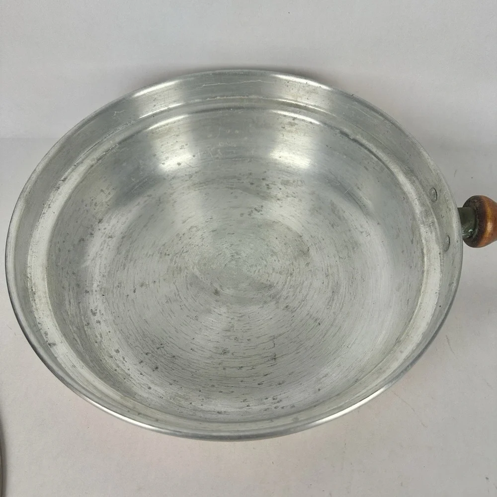 Vintage Copper Skillet Sauté Pan with Lid Brass Wood Handle